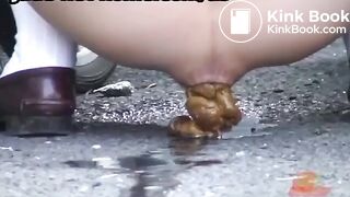 Japanese girl has a huge poop in the street
