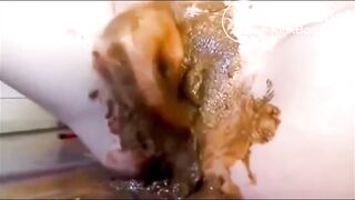 Girl masturbating and fisting her pussy with shit