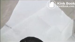 Very sexy brunette in high heels and lingerie shitting a black turd