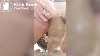Filling a condom with poop