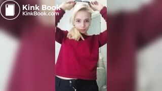 Skinny blonde poops in the sink