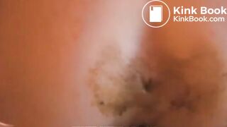 Blonde farts and poops on a table