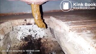 girl shitting in a dirty toilet