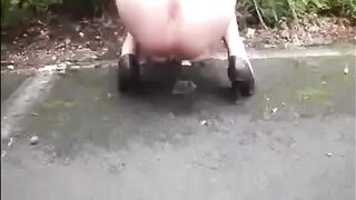 Milf piss and shit a big turd on the road