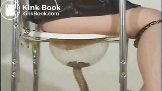 Slave gets fed a shitty enema expulsion through a special toilet bowl