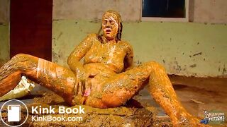 Betty squirts while being completely covered in cowshit