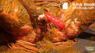 Betty fills her pussy with cowshit