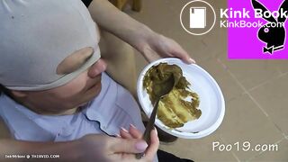 Spoon feeding a slave creamy poo