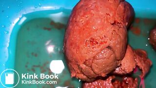 Blonde's giant poo into a wash bowl