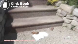 Pooping on her patio steps
