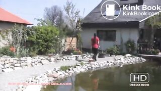 Pooping on her patio steps