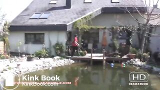 Pooping on her patio steps
