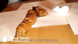 Blue jeans girl drops a big soft log