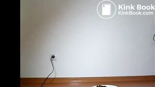 Girl in blue boots poops a big sausage