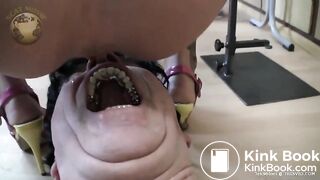 Dominant Mistress feeds slave