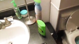 Pretty redhead poops into her clogged toilet