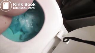 Pretty redhead poops into her clogged toilet