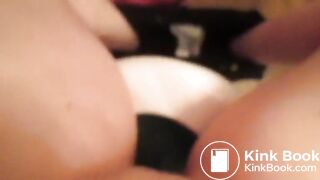 Pretty redhead poops into her clogged toilet