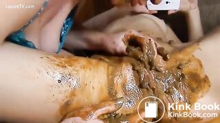 Messy lesbian scat action