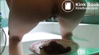 Girl shit and piss on a plate