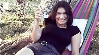 Big boobs lady pooping