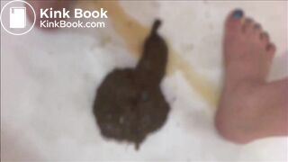 Hot milf is shitting soft shit and piss on the floor