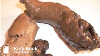 Girl shitting a big turd on the floor