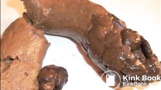 Girl shitting a big turd on the floor