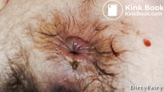 Hairy lady's massive shit