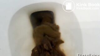 Hairy lady's massive shit