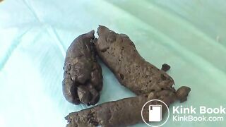 Asian girl's huge poop on classroom table