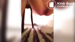 Girl is shitting in the plastic bowl and cleaning her asshole