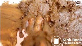 Girl is playing with shit on her feet