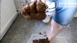 Girl is playing with shit on her feet