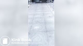 Big poop on the floor of a hospital toilet