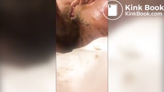 Woman anal masturbation with dildo and shit