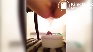 Amateur woman shitting in a bowl and cleaning her asshole