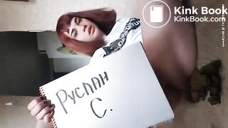 Pretty Russian girl's massive poop on floor