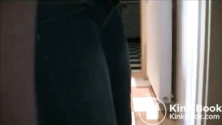 Girl is shitting on her blue jeans