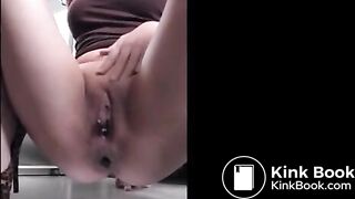 Big pussy lips milf in high heels shitting and masturbating