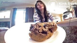 Beautiful girl shitting in plate