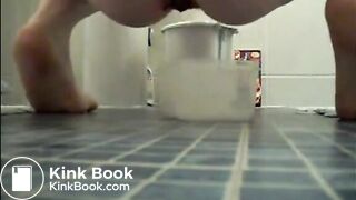 Mature bbw shitting on a plastic bowl and taste shit
