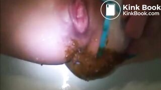 Small tits girl shitting on panty