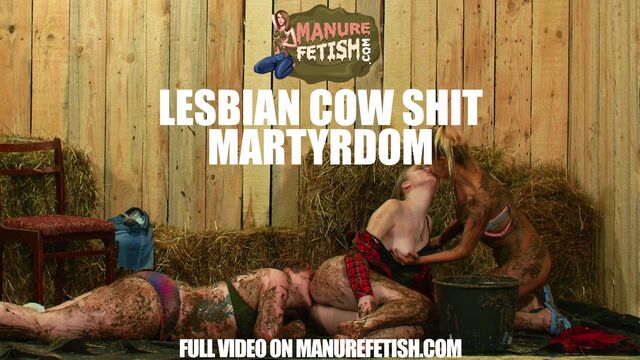 Lesbian Cow Shit Martyrdom - Bondage Threesome in dung