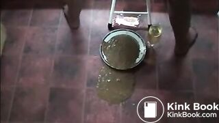 Wife shitting a lot of diarrhea in a white plate and pissing in a glass