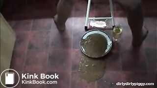 Wife shitting a lot of diarrhea in a white plate and pissing in a glass