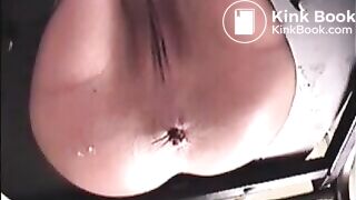 Blonde girl shit and piss on the shitting chair