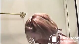 Blonde girl shit and piss on the shitting chair