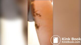 Hairy girl shitting on white panty