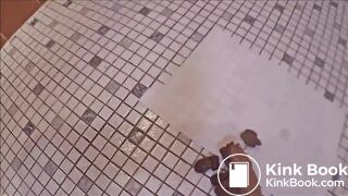 Girl in leggings shitting standing up on the floor